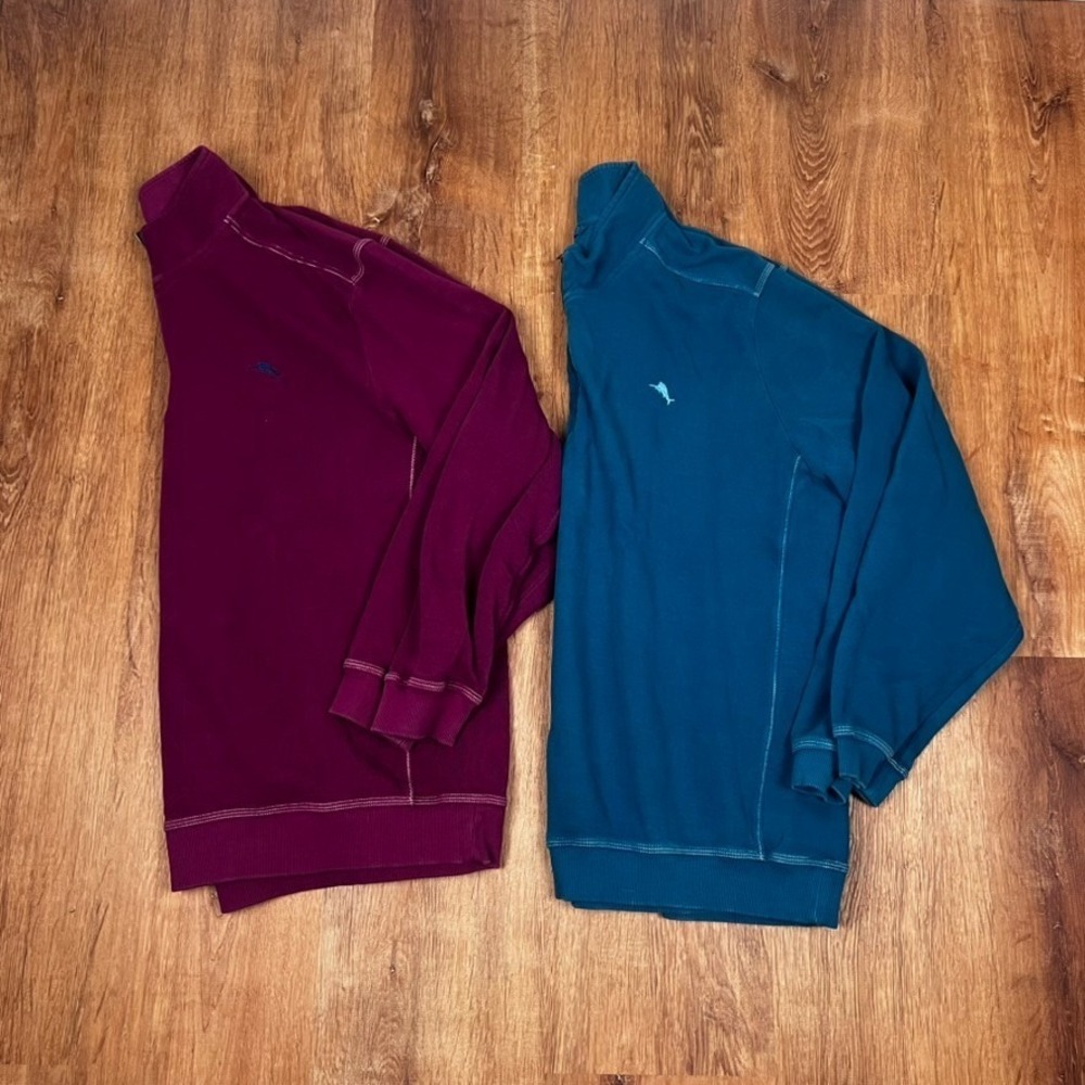 x2 Tommy Bahama Men Half Zip Sweatshirt Long Sleeve Size XXXL Blue & Cranberry